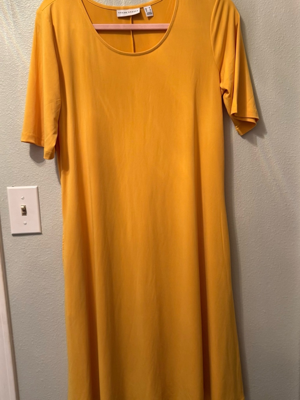 Susan Graver Yellow Short-Sleeve Midi Dress